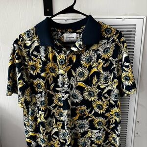 Goodfellow & Co Men's Sunflower Print Polo - Navy and Yellow